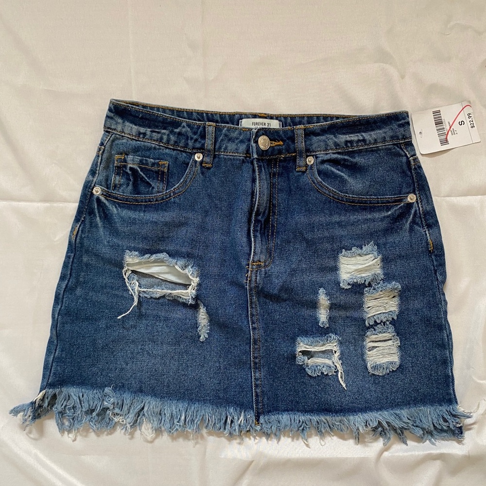 Distressed denim skirt